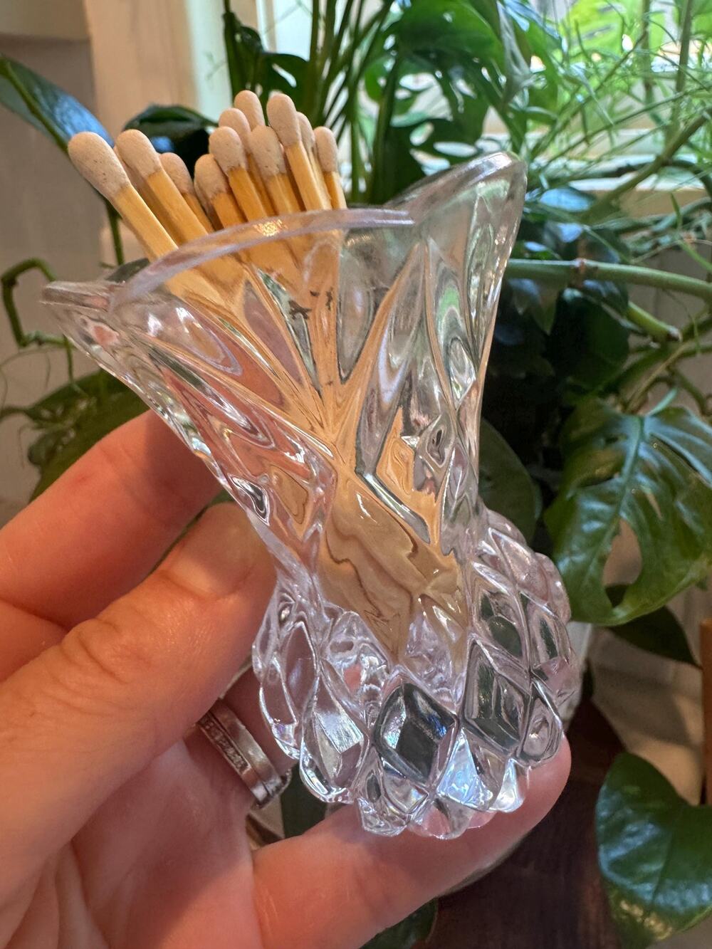 Vintage Crystal Matchstick or Toothpick Holder - Cottage Decor